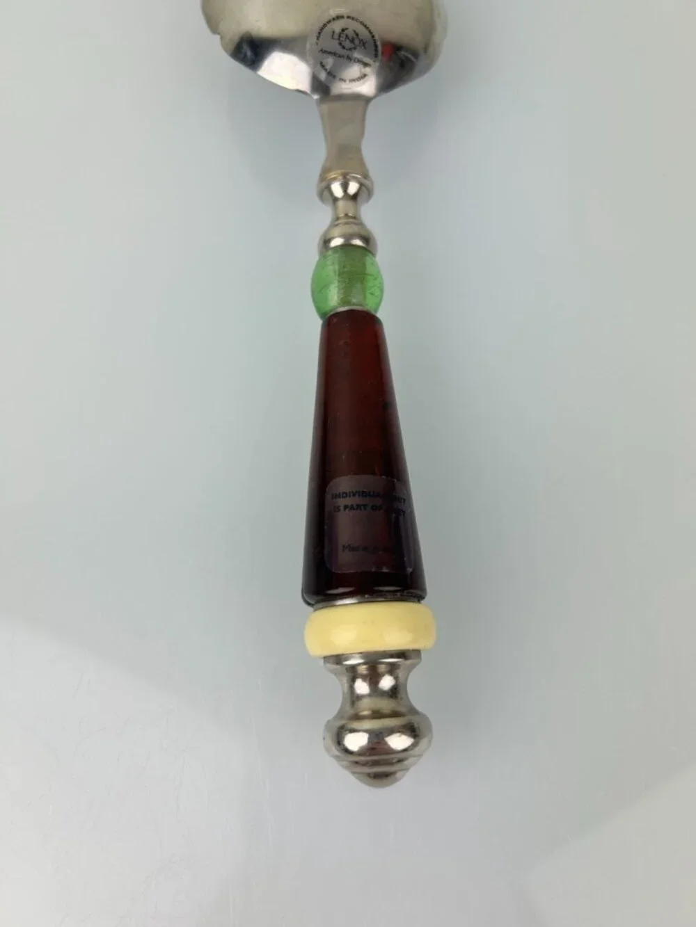 Lenox Holiday Gatherings 3 Pc Amber Green Serving Set Fork Spoon Slotted